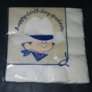VTG Happy Birthday Podner Cowboy Luncheon Napkins 3 ply 13.5" x 13.5" Contempo